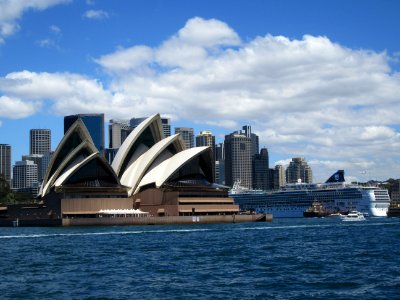 Front of Opera House and Boat Sydney Australia photo