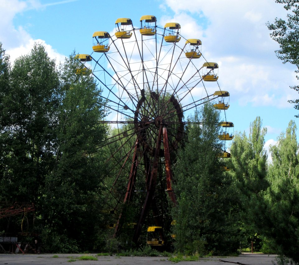 Ferris wheel from afar Pripyat Chernobyl exclusion zone Ukraine