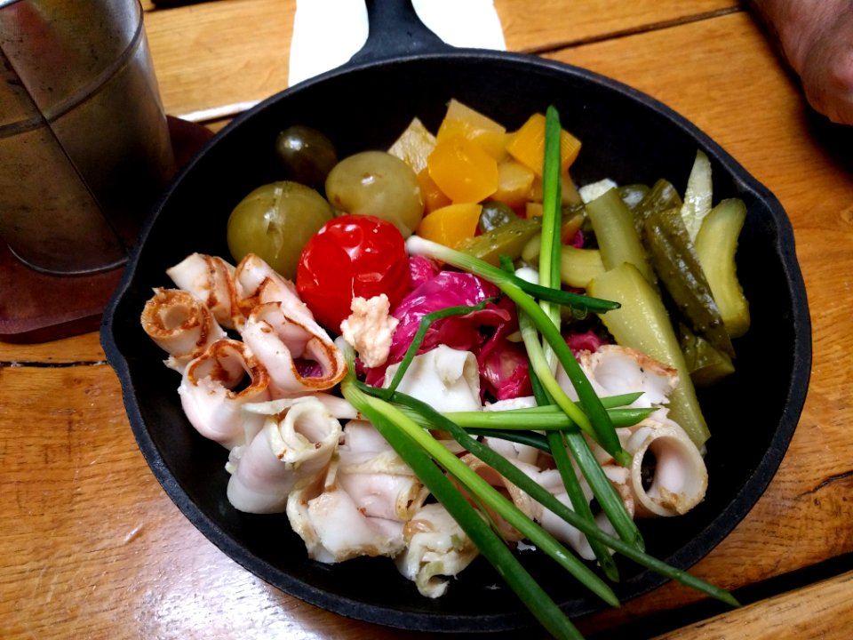Salo Smoked peppers and with garlic Kovcheg Ark Restaurant Ternopil Ukraine with pickles