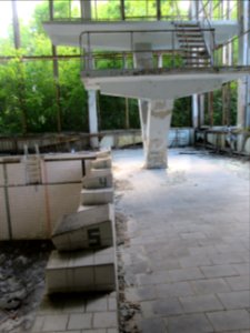 Diving boards and swimmers blocks Pripyat Chernobyl exclusion zone Ukraine