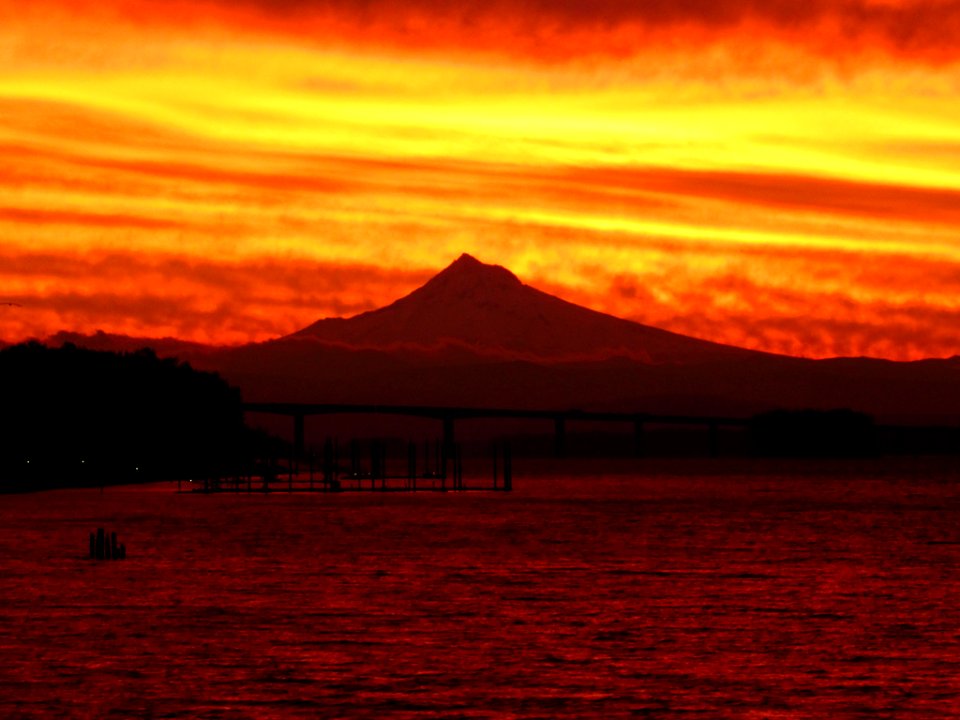 Sunrise at Columbia River and Mt. Hood