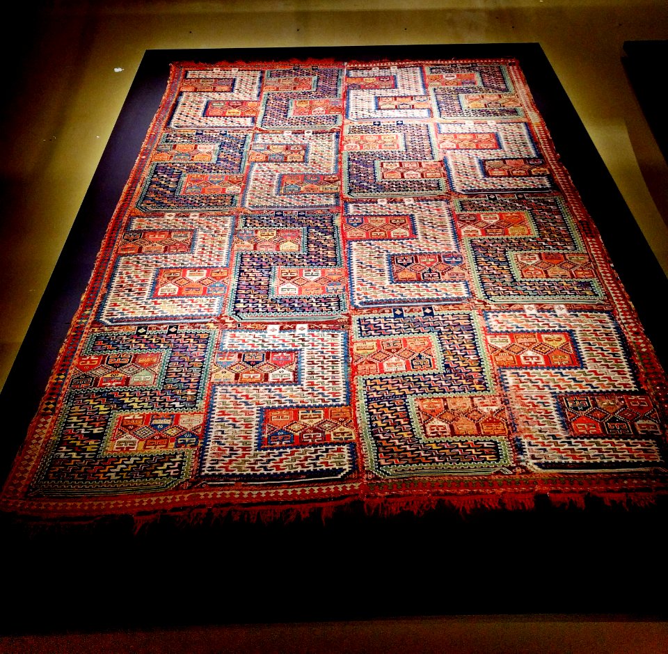Varni Rug using s like designs to depict dragons carpet Museum Baku Azerbaijan