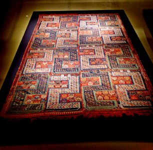 Varni Rug using s like designs to depict dragons carpet Museum Baku Azerbaijan