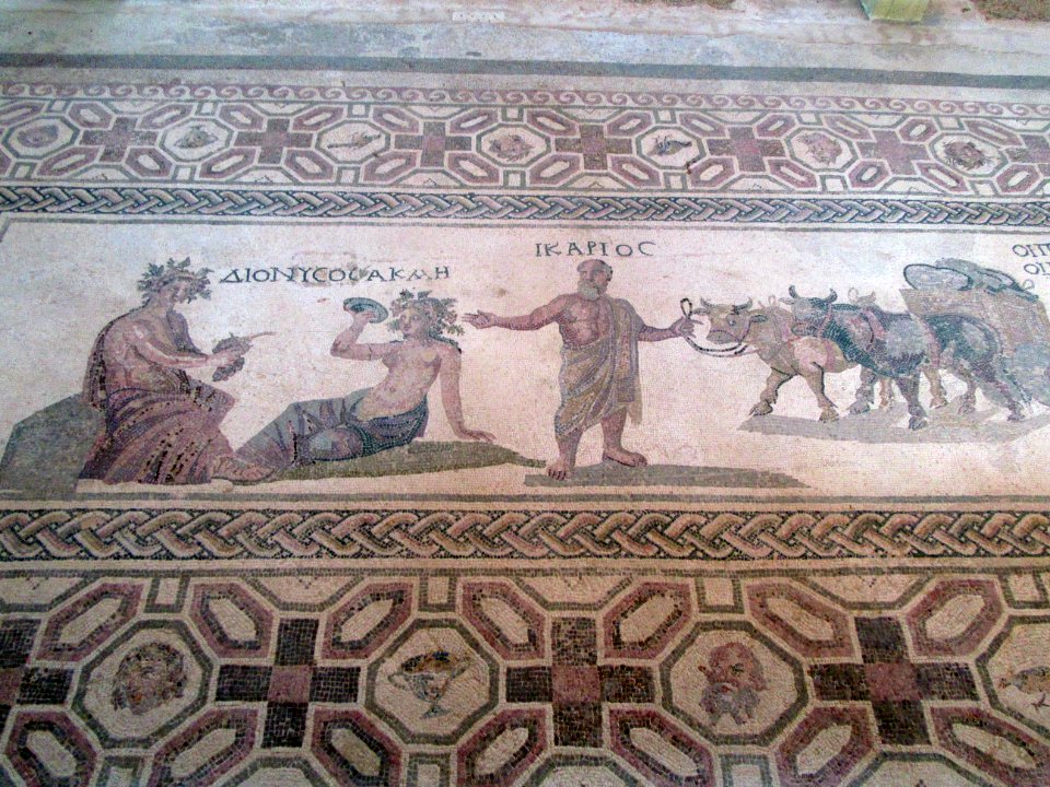 Dionysis Acme and Ikaris with a wine cart House of Dionysus Cyprus