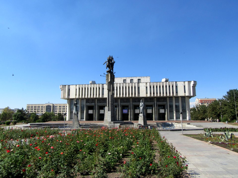 Philharmonic and Manas Statue Bishkek Kyrgyzstan