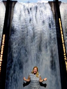 Trying to stay dry in the waterfall National Pavilion Expo 2017 Astana Kazakhstan