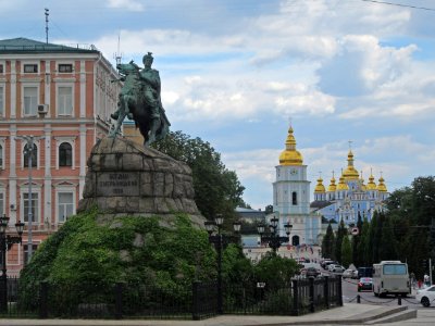 Yaroslov Statue and St Michaels Monastery Kiev Ukraine photo