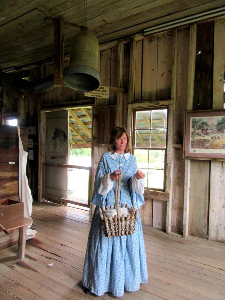 Lynette Tanner in the Steam cotton gin room Historian and owner Frogmore Cotton Plantation Louisiana