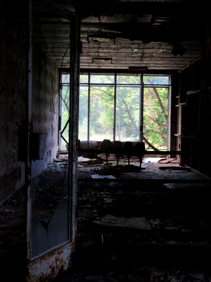 Lobby of movie theater Pripyat Chernobyl exclusion zone Ukraine