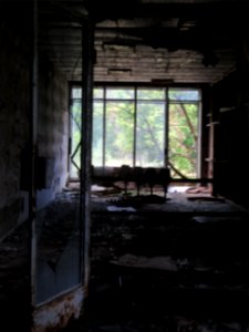 Lobby of movie theater Pripyat Chernobyl exclusion zone Ukraine