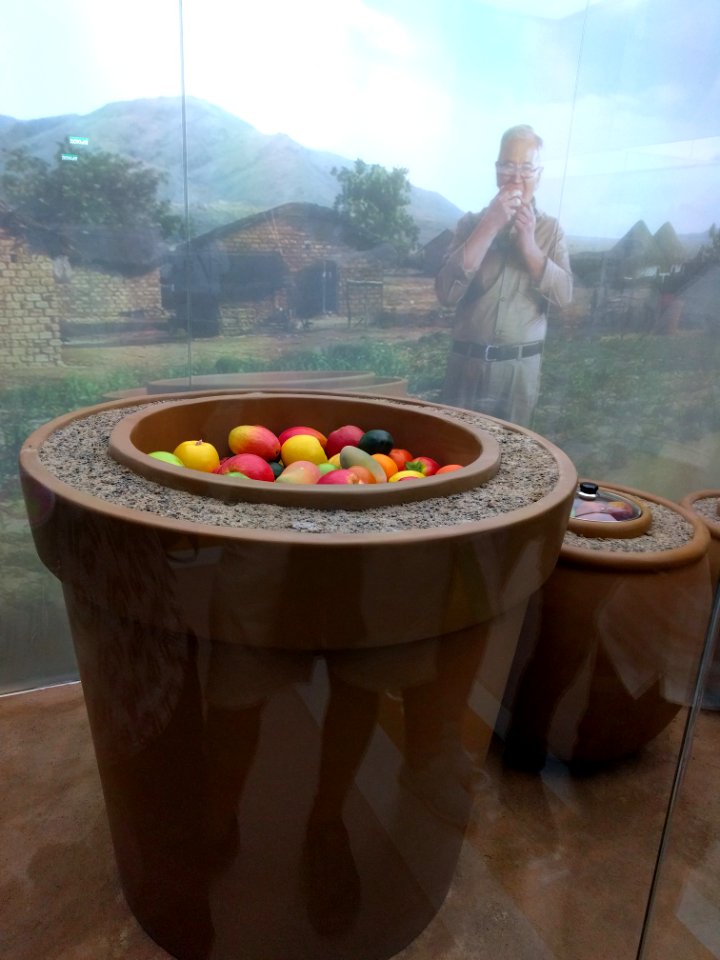 Clay cooler two clay pots with water and sand the water evaporation can keep fruits and veggies cool for 21 days Expo 2017 Astana Kazakhstan