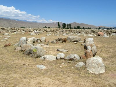 Stone circle Cholpon Ata Kyrgyzstan.