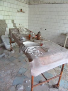 Bottles and medical stuff Pripyat Hospital Chernobyl exclusion zone Ukraine