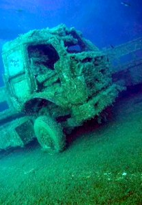 Truck on ship deck Zenobia Cyprus Turned sideways photo