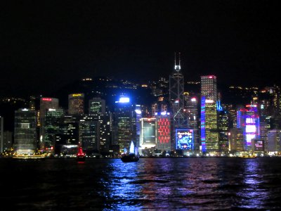 Junks and lights Tsim Sha Tsui Hong Kong