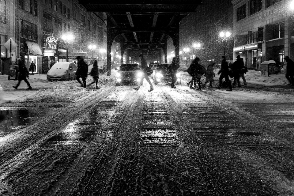 People outside snow