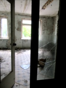 Doorway in hospital Pripyat Chernobyl exclusion zone Ukraine