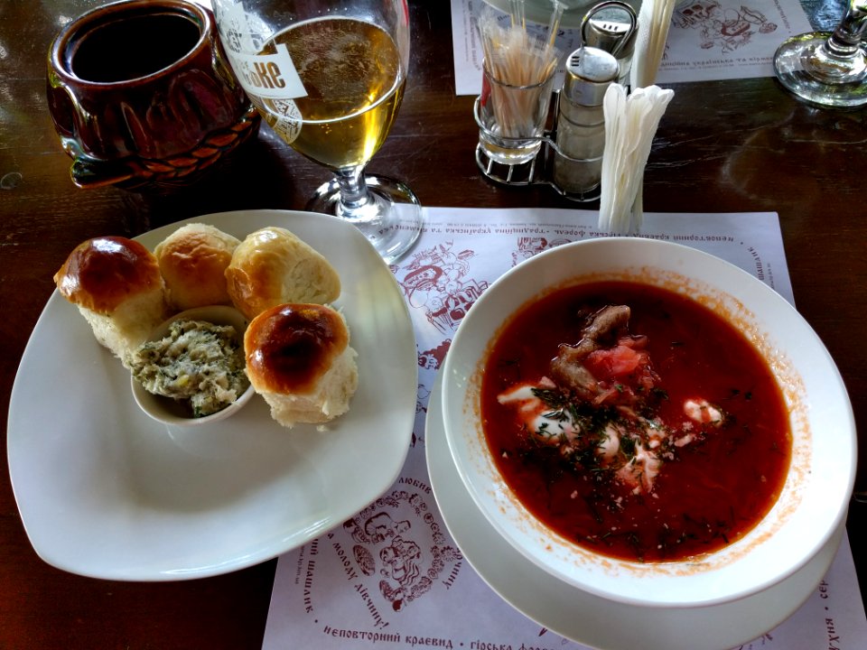Borshch and pampushky Cafe Pid Bramoyu Kamyanets-Podilsky Ukraine
