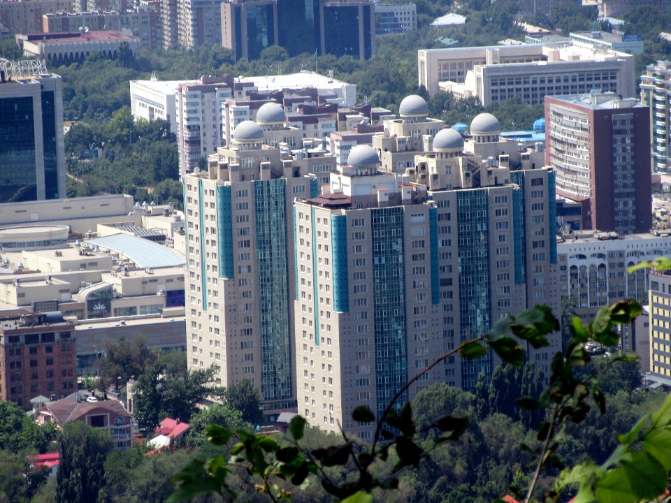 Building with strange roof tops are these little houses Almaty Kazakhstan