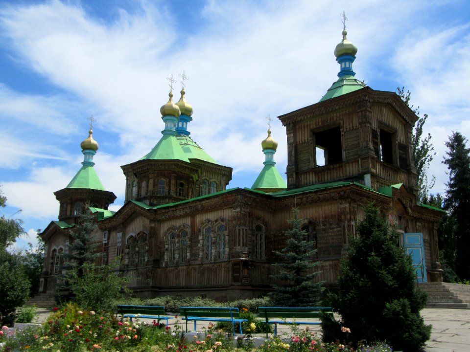 Side View Holy Trinity Church Karakol Kyrgyzstan