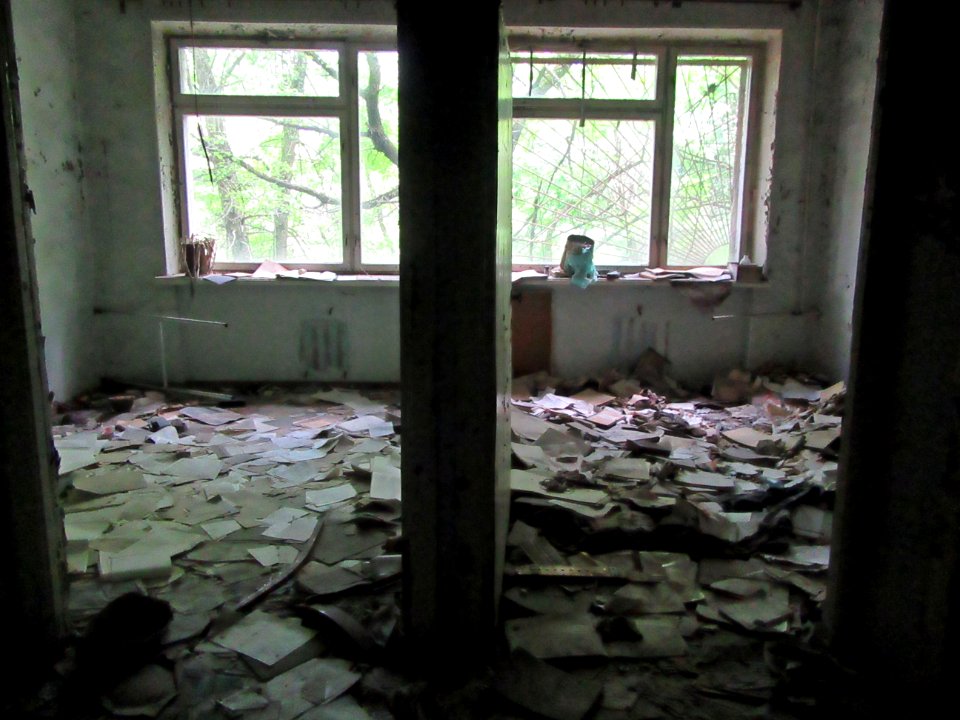 Paperwork Hospital rooms Pripyat Chernobyl exclusion zone Ukraine