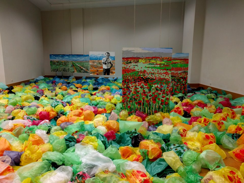 Saule Suleimenova Painting out of plastic bags and plastic bags Museum of Kazakhstan Astana