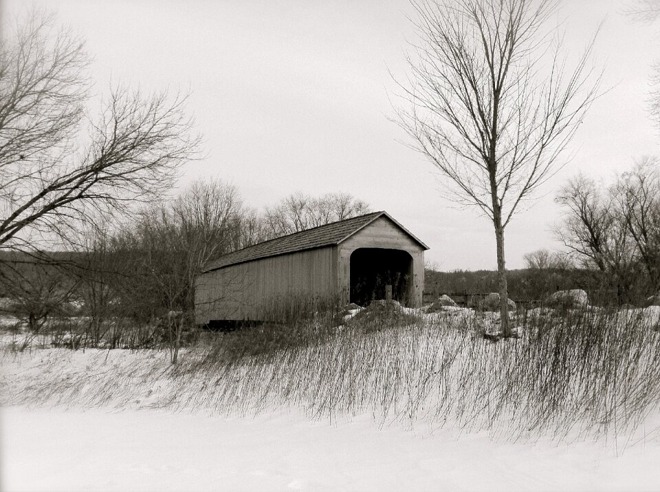 Covered bridge snow winter