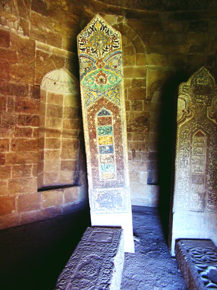 Tombstones inside of Yeddi Gumbaz Seven tombs Azerbaijan