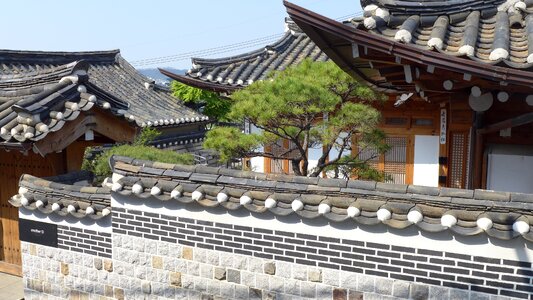 Korean house village classical architecture grey tile photo