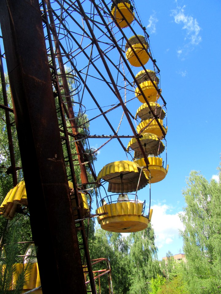 Cars in ferris wheel Pripyat Chernobyl exclusion zone Ukraine