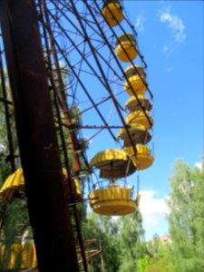 Cars in ferris wheel Pripyat Chernobyl exclusion zone Ukraine