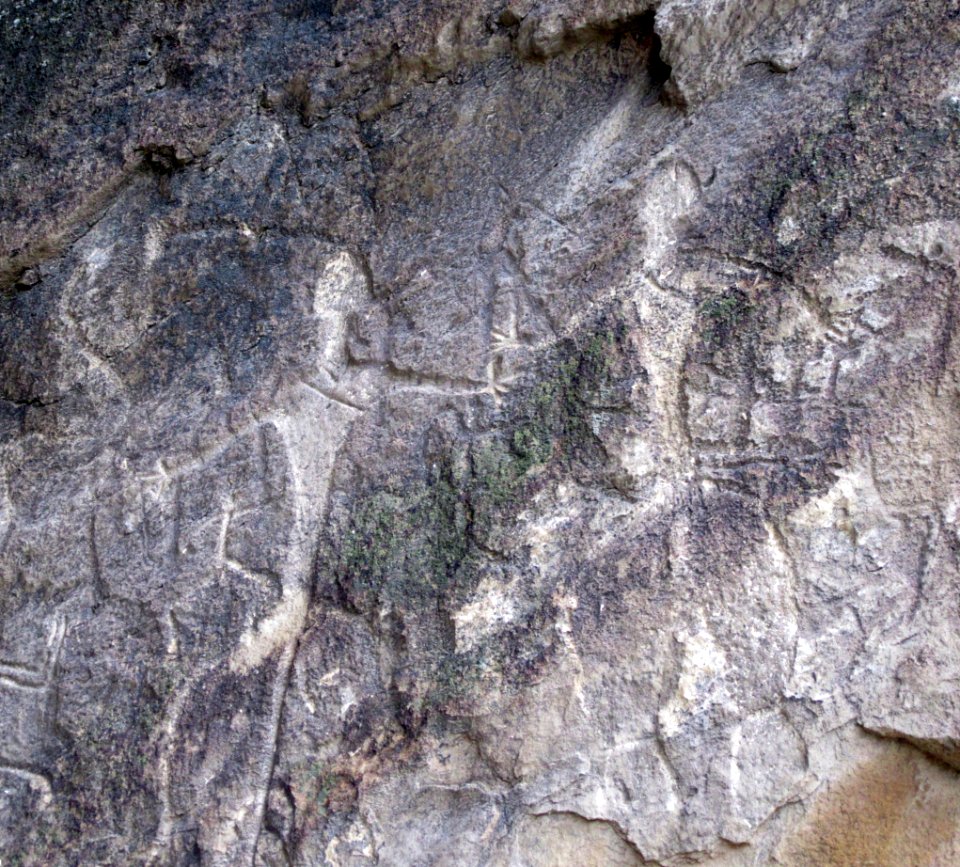 Dancing figures petroglyph Qobustan Azerbaijan