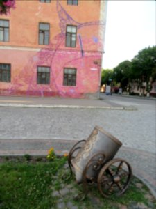 Trash can and Building Kamyanets-Podilsky Ukraine