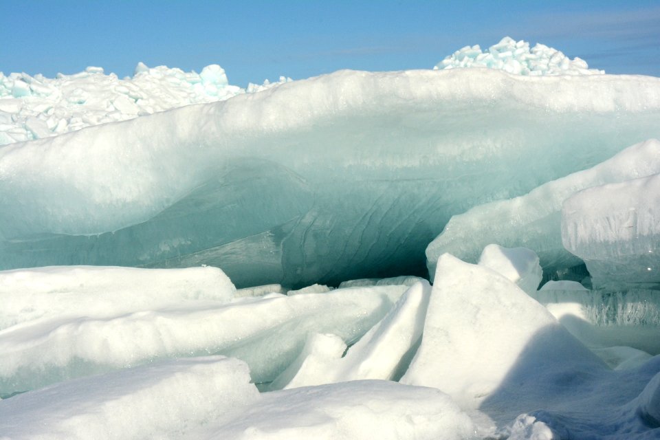 Blue ice along the Straits of Mackinac