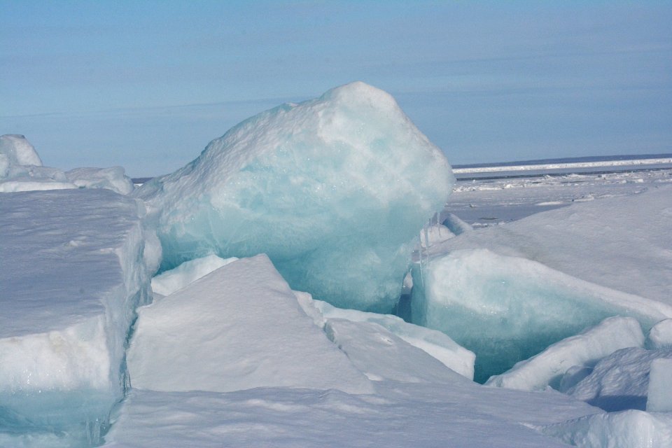 Blue ice along the Straits of Mackinac