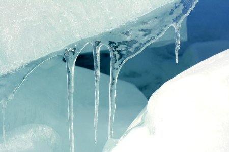 Blue ice along the Straits of Mackinac photo