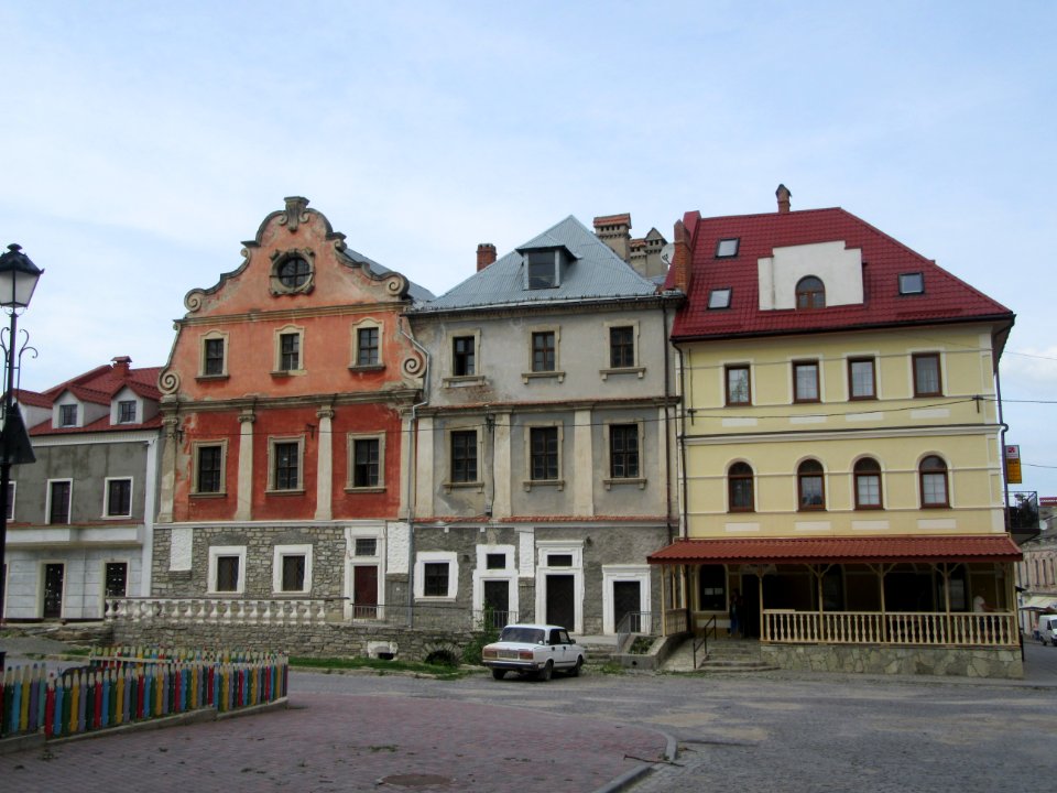 Buildings and Lada in Kamyanets-Podilsky Ukraine