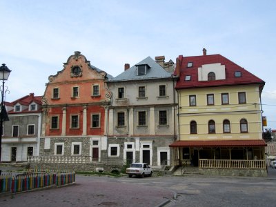 Buildings and Lada in Kamyanets-Podilsky Ukraine