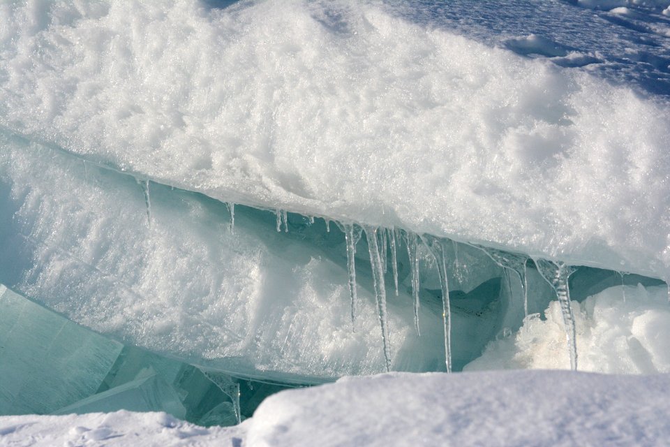 Blue ice along the Straits of Mackinac