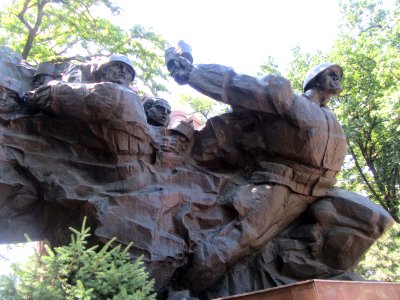 WWII Memorial Soldiers from all 15 soviet Republics coming out of map shaped memorial Almaty Kazakhstan