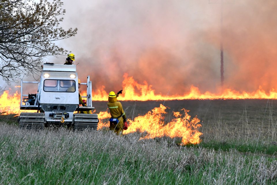 Crews perform a controlled burn at Schlee Waterfowl Production Area