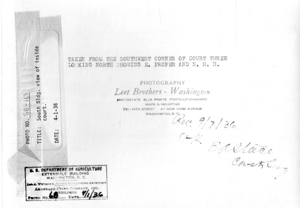 1936 (Apr 1) South Bldg, view of inside Court 3 looking North USDA Construction Photo Collection (2)