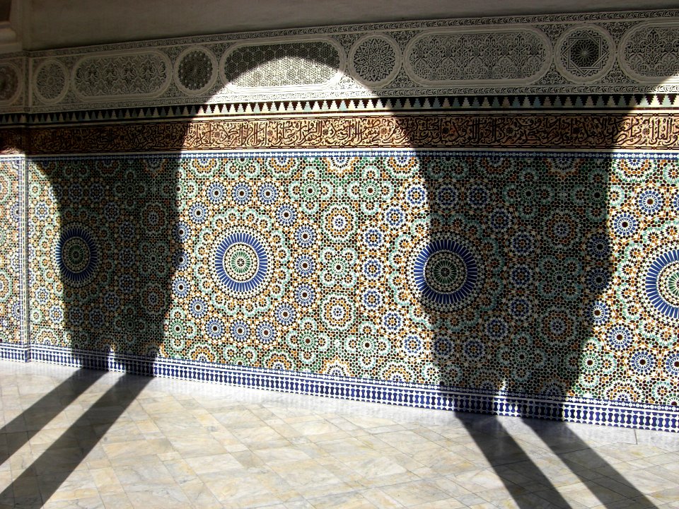 Shadows over mosaic wall (Grand Mosque of Paris)