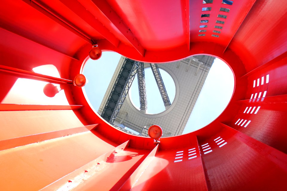 Umeda Sky Building seen from underneath (Osaka, Japan) - Red