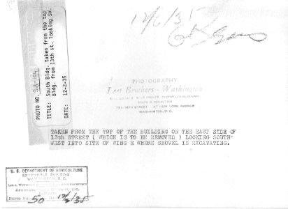 1935 (Dec 2) South Bldg, from the top Bldg from 13th St looking SW USDA Construction Photo Collection (2) photo