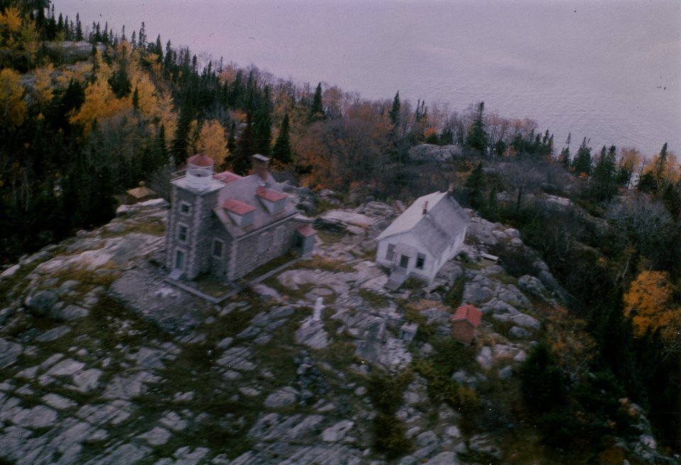 Aerial of the lighthouse keepers quarters at Huron National Wildlife Refuge