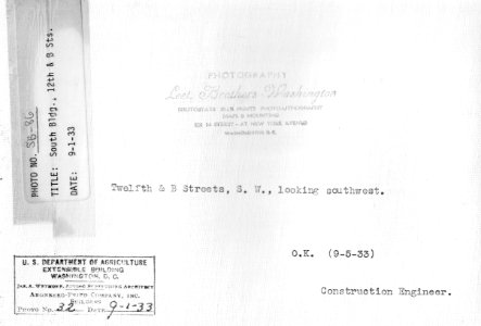 1933 (Sep 1) South Bldg, 12th and B Sts looking SW USDA Construction Photo Collection (2)