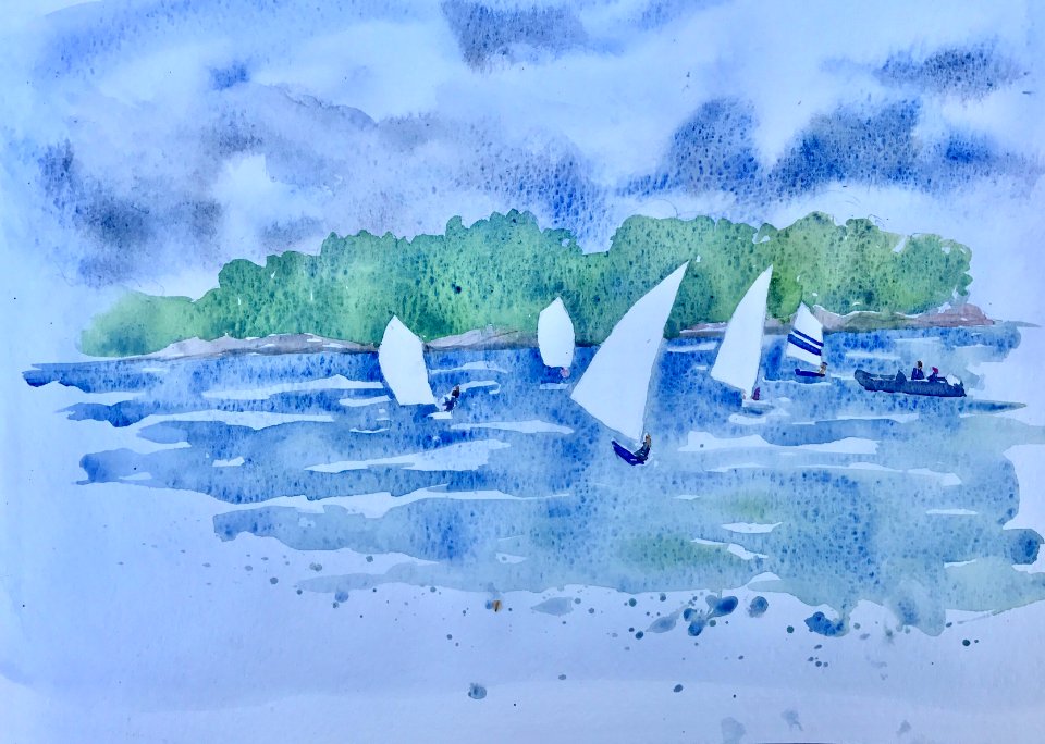 Sketch from sailcamp with my daughter in moleskin watercolor journal