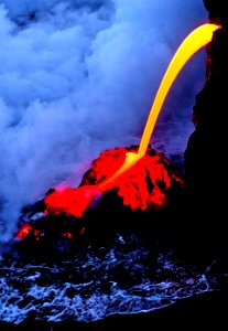 Lava fire hose (27 November 1989) (Kilauea Volcano, Hawaii Hotspot) 1 photo