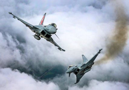 Two Eurofighter "Typhoon FGR4 (FGR.Mk 4)" aircraft, flown by 29 (R) Squadron from RAF Coningsby. photo